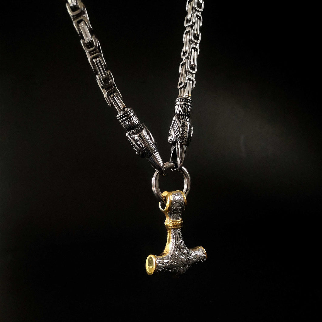 Mjolnir del Rey Cuervo - Reino Vikingo GT - acero inoxidable, colgante, Premium, Top - Colgante