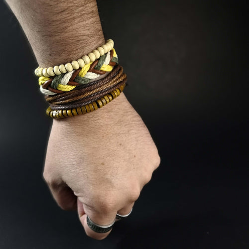 Brazalete de Cuero Tonos Amarillos - Reino Vikingo GT - brazalete, cuero - Brazalete
