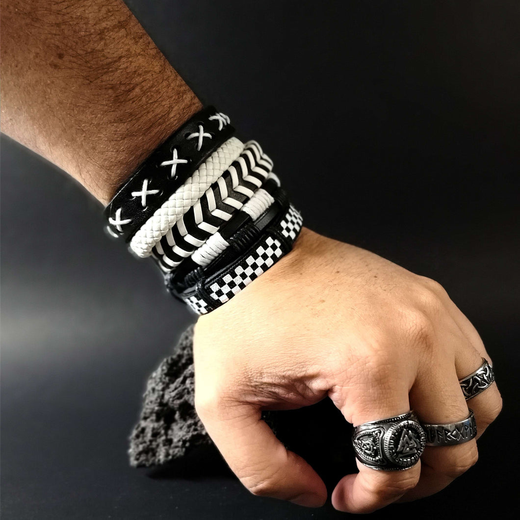 Brazalete Blanco y Negro - Reino Vikingo GT - brazalete, cuero - Brazalete