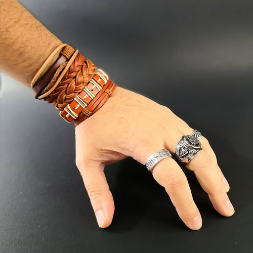 Brazalete de Cuero Cafe - Reino Vikingo GT - brazalete, cuero - Brazalete